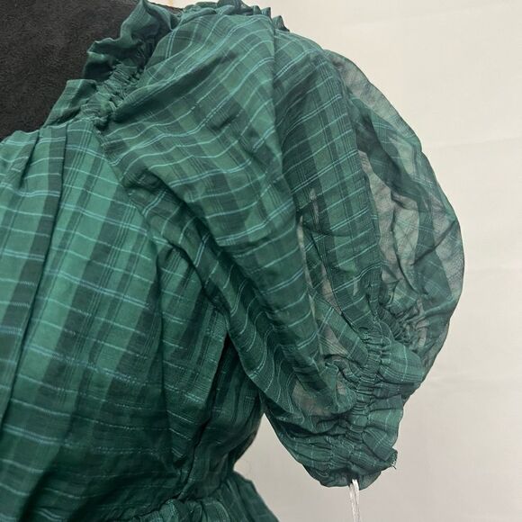 Unique Vintage Emerald Plaid Chiffon Belle Babydoll Dress - Picture 5 of 7